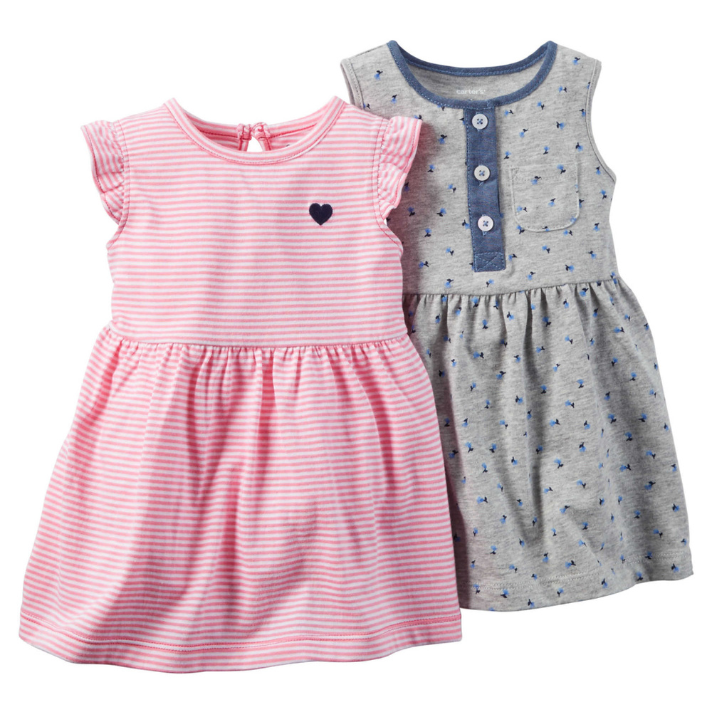 Carter’s 12 Months Baby Girl 2-pk Dress Set Clothes Pink Gray NWT Pink Floral